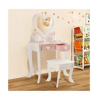 Bruce & Shark Princess Vanity Set for Girls | Kids Makeup Table with Mirror, Stool, Drawers & Pretend Cosmetics