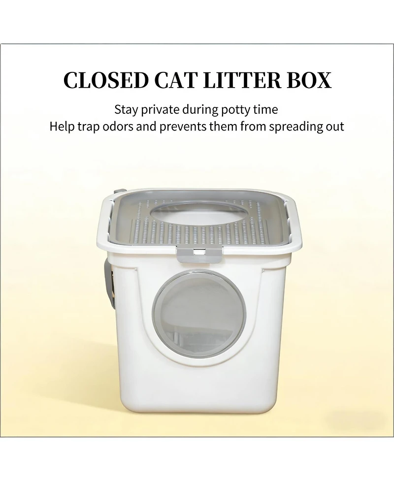 Aostirmotor Cat Litter Box with Top Exit in White