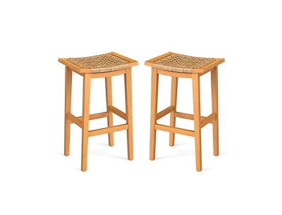 Slickblue Set of 2 Outdoor Acacia Wood Bar Stools with Rattan Seats