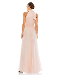 Mac Duggal Women's Petite A Line Chiffon Halter Neck Evening Gown