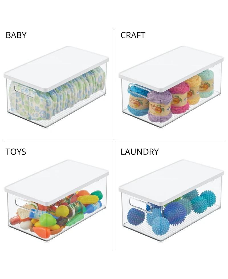 mDesign Plastic Storage Bin Box Container, Lid and Handles, 4 Pack, Clear/White