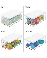 mDesign Plastic Storage Bin Box Container, Lid and Handles, 4 Pack, Clear/White