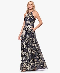 B&A By Betsy and Adam Petite Sleeveless Halter Neck Ball Gown