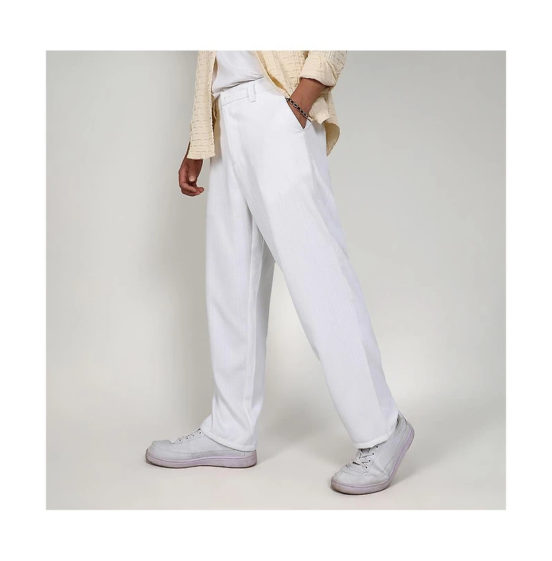 Campus Sutra Men's Tailored Linen-Blend Trousers