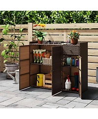 Slickblue Outdoor Wicker Storage Cabinet with Three Doors for Patio