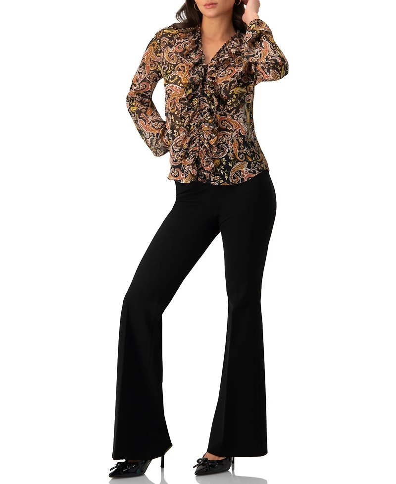 Ivonne Women's V-Neck Ruffle Trim Printed Blouse