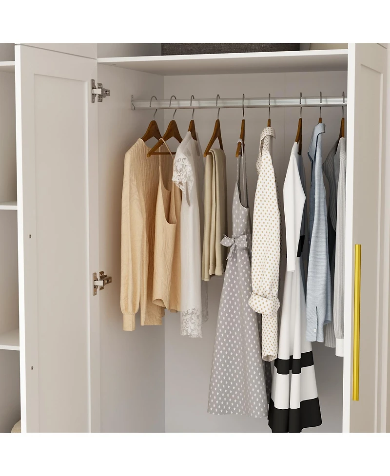 Homsee Wardrobe with Top Cabinet and Mirror, Bedroom Closet, Armoire,