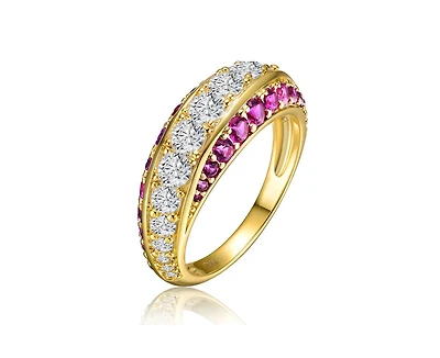 Genevive Radiant 14K Gold Plated Three-Trail Cubic Zirconia Cocktail Ring