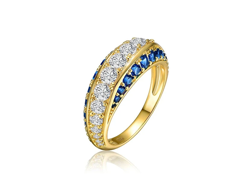 Genevive Radiant 14K Gold Plated Three-Trail Cubic Zirconia Cocktail Ring