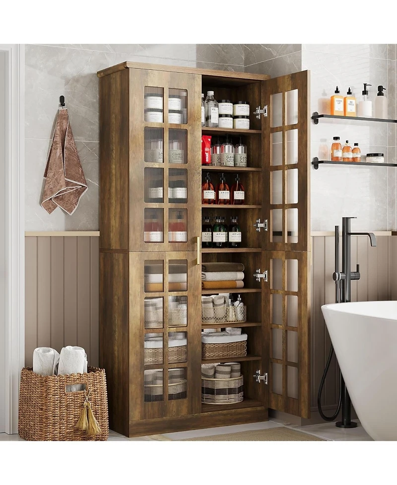 Tribesigns 71" Tall Kitchen Pantry Cabinet with Doors and Adjustable Shelves, Modern Rustic Storage Cabinet Wooden Cupboard, Brown