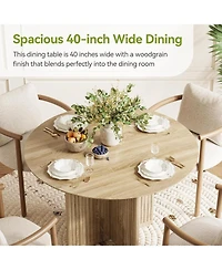 Tribesigns Round Dining Table for 4-6 People, Modern Wooden Kitchen Table with Pedestal Base, Small Dinner Table (Only Table)