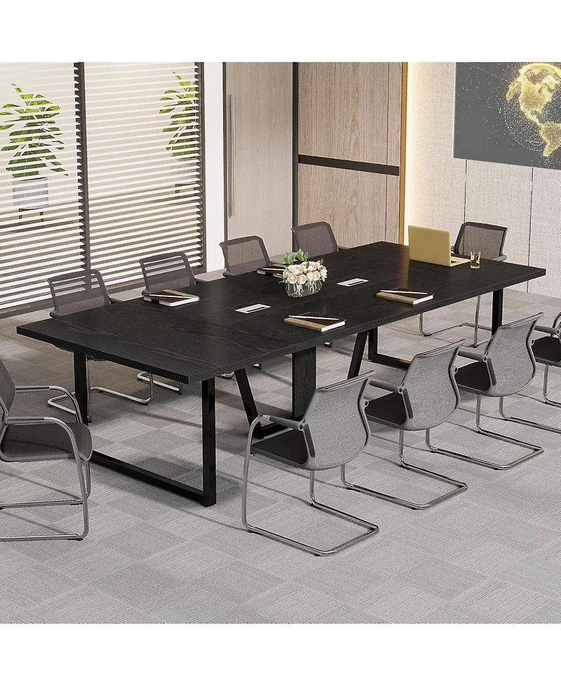 Tribesigns 94.5-Inch Conference Table for 10 People, Industrial 8 Ft Meeting with Two Grommets Home Office, Studio, Business