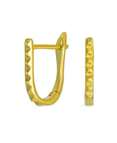 Bling Jewelry Modern Thin Huggie U Shape Hoop Earrings 14K Gold Plated .925 Sterling Silver