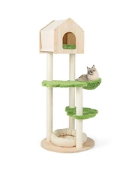 Aostirmotor 55" Tall Multi-level Cat Tower with Scratching Posts and Soft Cat Bed in Green