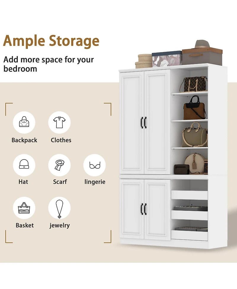 Homsee 4-Door Wardrobe With Open Cubbies And Shoe Drawers, Armoire