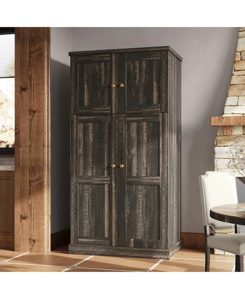 Homsee 4-Door Wardrobe With Strong Storage，Bedroom Closet，Armoire,Brown