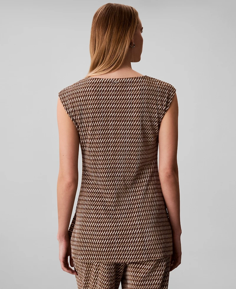Calvin Klein Women's Plisse Print Boat Neck Tunic Top