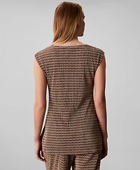 Calvin Klein Women's Plisse Print Boat Neck Tunic Top