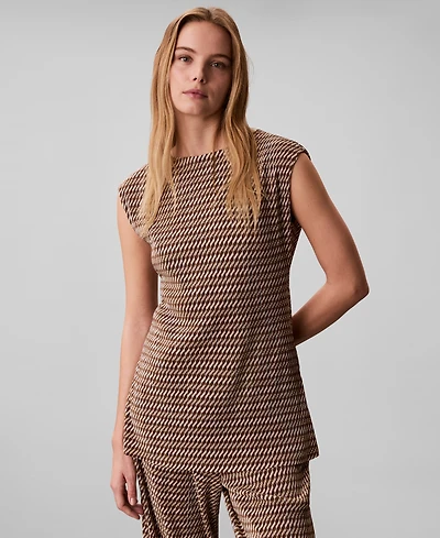 Calvin Klein Women's Plisse Print Boat Neck Tunic Top