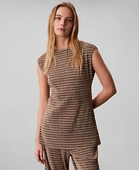 Calvin Klein Women's Plisse Print Boat Neck Tunic Top