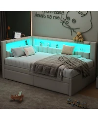 Streamdale Furniture Twin Platform Bed w/ Usb & Led 2 Drawers