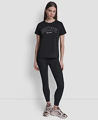 Dkny Sport Women's Rhinestone Varsity Logo Relaxed Fit Pull-On T-Shirt