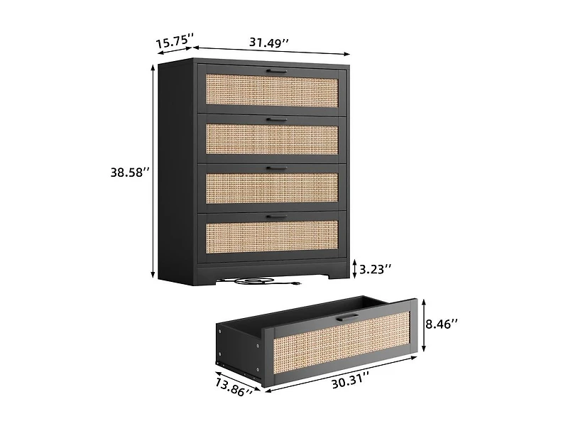 gaomon Rattan Dresser, Tall Chest of Drawers, Wood Dresser for Bedroom, Closet, Living Room