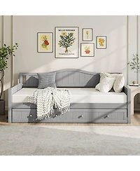 Costway Twin Size Daybed with Trundle Solid Wood Sofa Bed with Slats Support Guest Bed