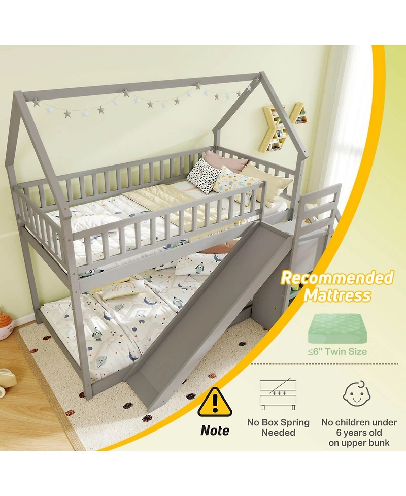 Costway Twin Over Bunk Bed with Slide & Staircase Storage Compartments