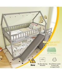 Costway Twin Over Bunk Bed with Slide & Staircase Storage Compartments