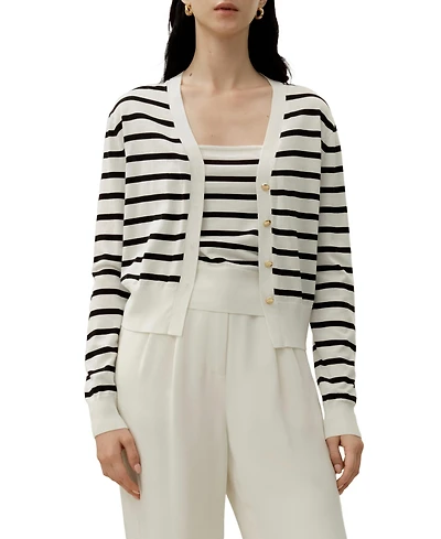 Lilysilk Women's Silk-Cotton Striped Knit Cardigan Set