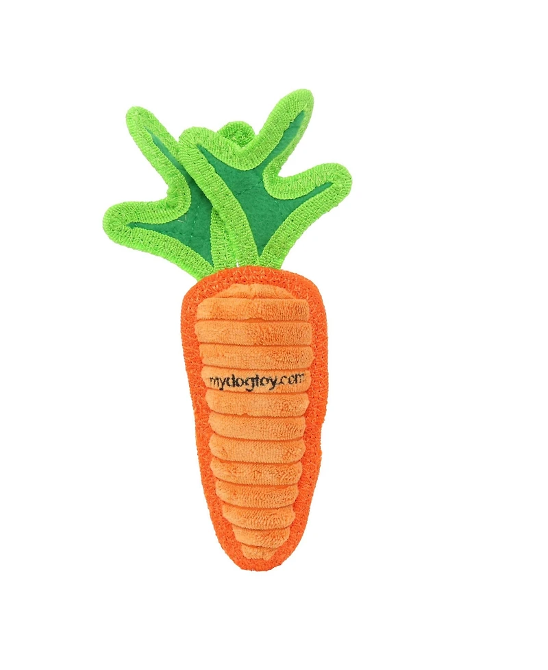 Tuffy Funny Food Jr Carrot, Durable Plush Squeaky Dog Toy