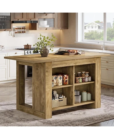 Tribesigns Kitchen Island with Storage and Seating, 63 Inch Island Table with Extra Large Worktop, Natural Oak