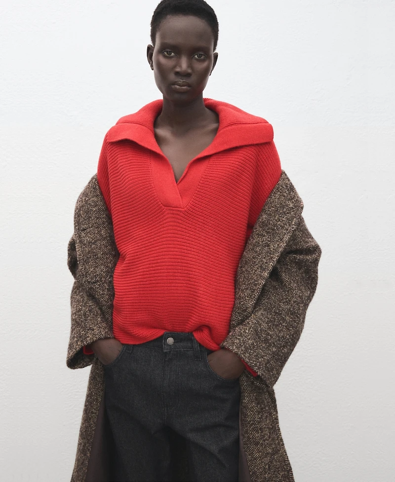 Mango Women's Polo-Neck Ribbed Sweater