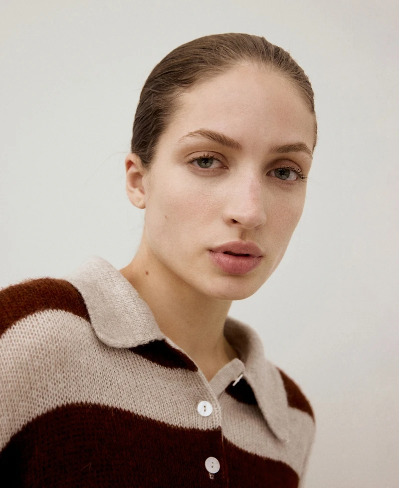 Mango Women's Striped Polo-Neck Sweater