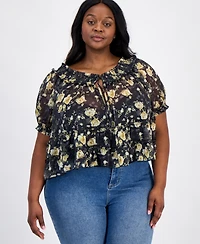 And Now This Trendy Plus Tie-Front Puff-Sleeve Top, Macy's Exclusive