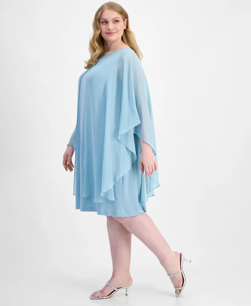Connected Plus Cape-Overlay Sheath Dress