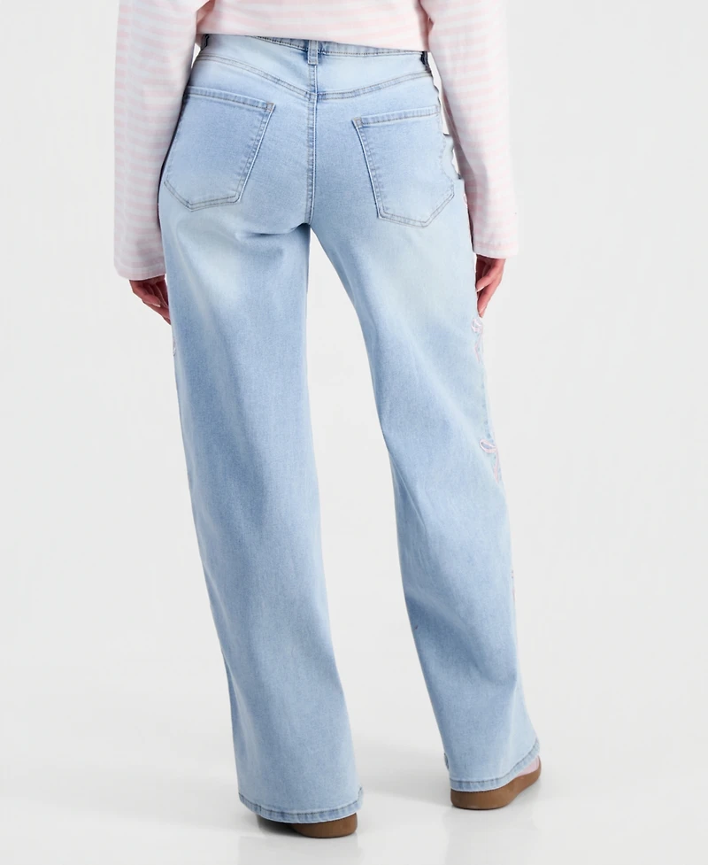 Madden Girl Women's Bow-Embroidery Ultra 90s Jeans
