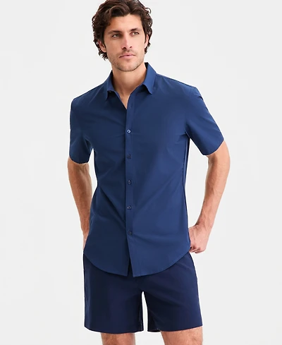 Alfani Men's Breathable Short-Sleeve Button-Down Shirt, Created for Macy's