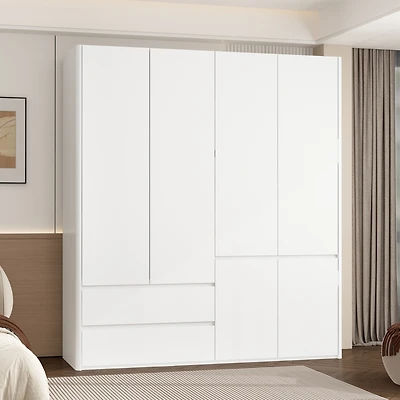 Homsee Large Wardrobe With 6-Door 2-Drawer，Bedroom Closet, Armoire, White