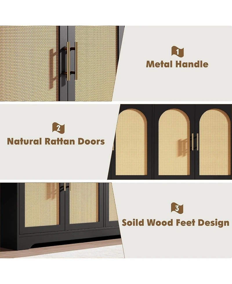 gaomon 59” Sideboard Buffet Cabinet, Large Credenza Storage with 4 Rattan Doors