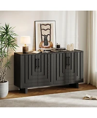 Streamdale Furniture Modern 4-door storage cabinet with ash veneer and Black finish
