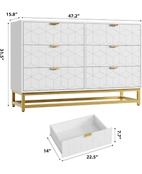 gaomon Black 6-Drawer Modern Double Dresser, Long Bedroom Storage Chest with Gold Handles for Tv Area, Living Room, or Entryway
