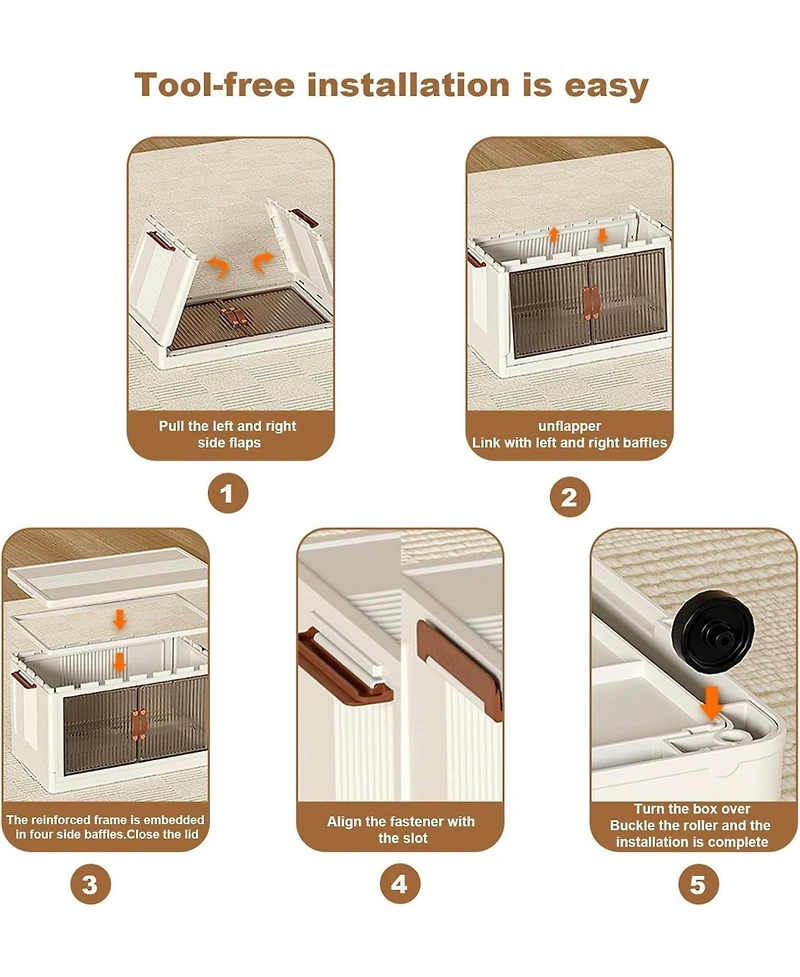gaomon 4 Tier Foldable Collapsible Storage Cabinet, Plastic Storage Cabinet With Magnetic Doors & Wheels, Organization and Storage Boxes for Craft