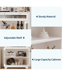 gaomon Kitchen Pantry Cabinet, 62 Inch Freestanding Hutch Cupboard with Large Countertop, Glass Doors, Drawer and Adjustable Shelves