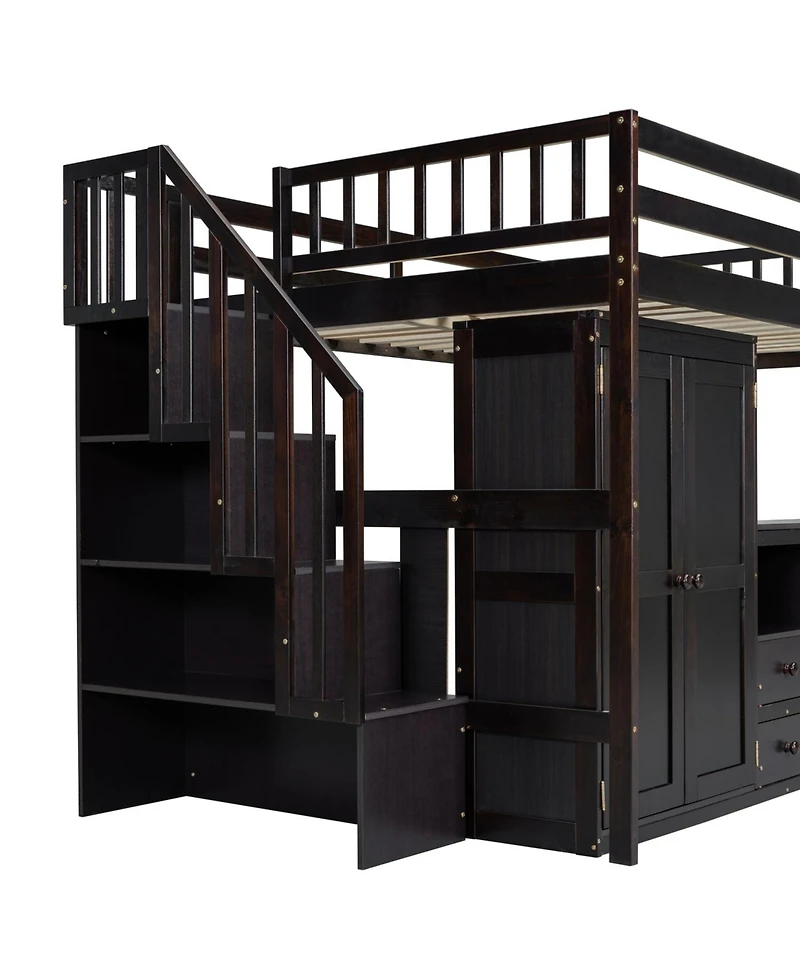Streamdale Furniture Full-Size Multifunctional Loft Bed with Staircase and Storage
