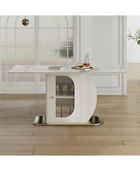 Streamdale Furniture 63" Modern Dining Table w/ Storage, Sintered Stone Top, Golden Wood Base