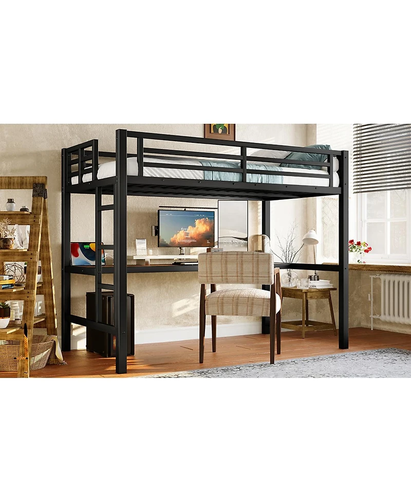 Streamdale Furniture Metal Loft Bed with Power Outlet & Led Light, Black
