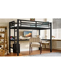 Streamdale Furniture Metal Loft Bed with Power Outlet & Led Light, Black