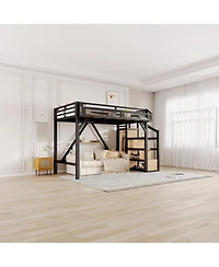 Streamdale Furniture Twin Xl Loft Bed with Storage Stairs, Shelves, Wardrobe, Usb, Led Lights